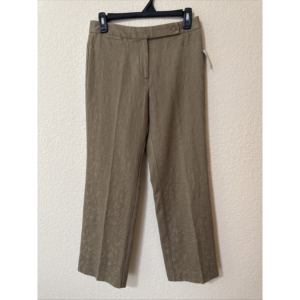 NWT Talbots Jacquard Brocade Trouser Pants Sz 6P Brown Camel‎ Straight Leg